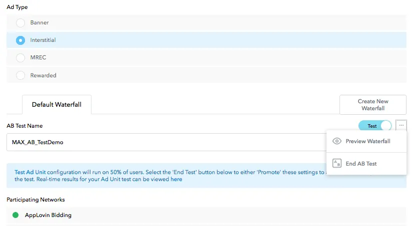 Preview Waterfall, End AB Test.