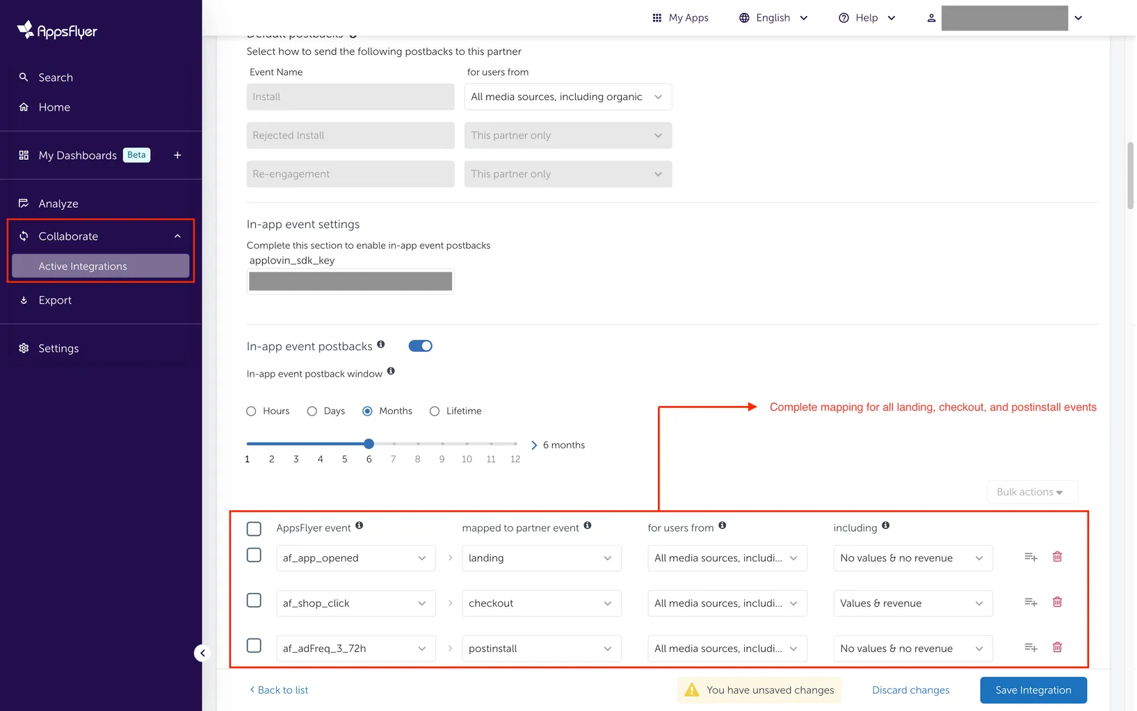 Collaborate > Active Integrations. Integration. Complete mapping for all landing, checkout, and postinstall events.