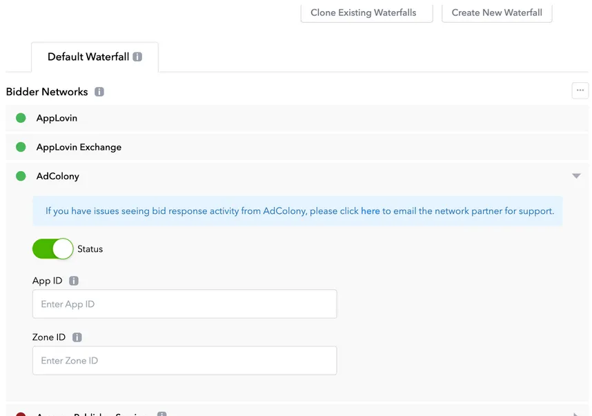 Default Waterfall: Bidder Networks