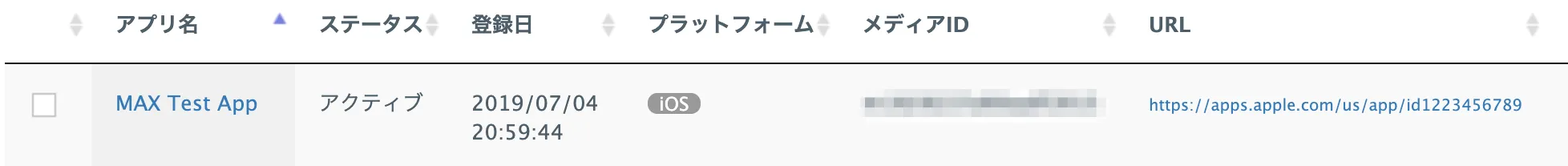 アプリ名: MAX Test App. プラットフォーム: iOS. メディアID.